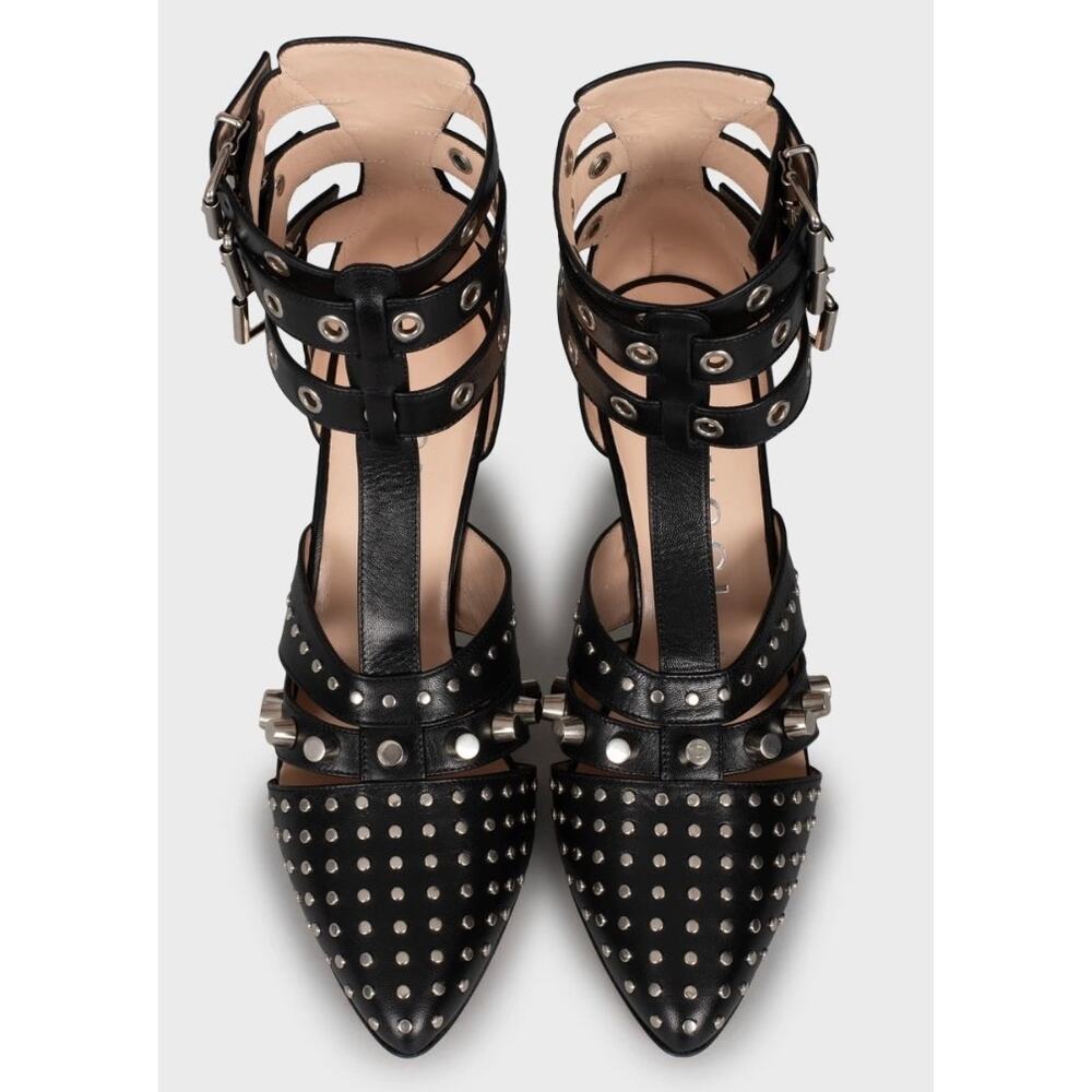 NWB Elegant Gucci Black Leather Studded Wedge Heels Sz. 39 - Picture 2 of 5